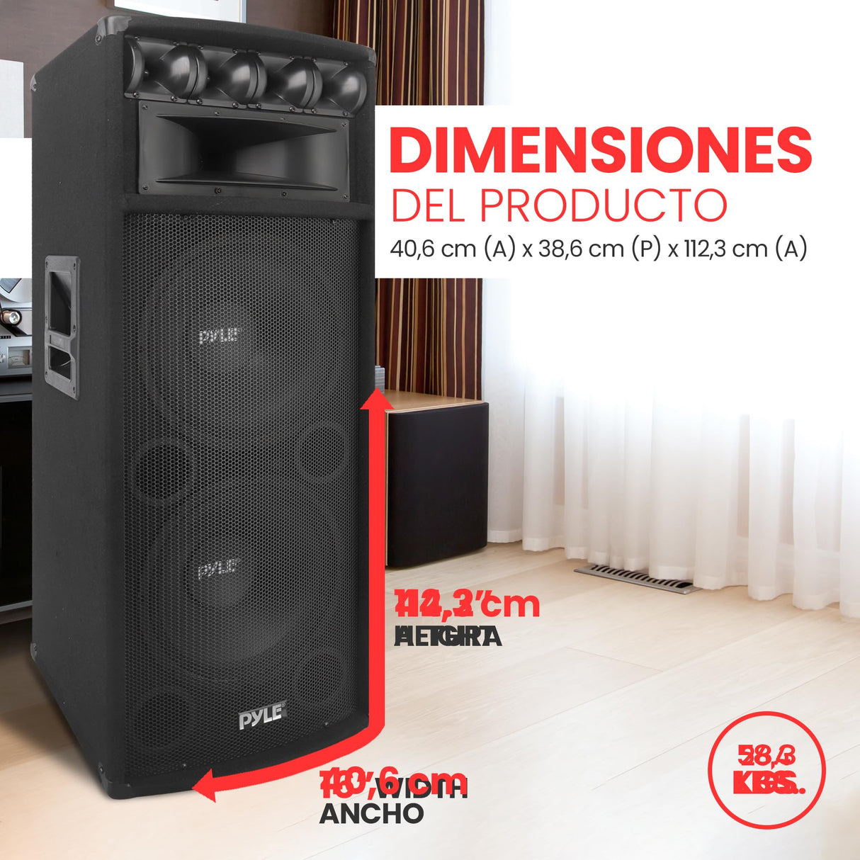 PylePro Altavoz, Portatil, para gabinete, 1600V, Estereo, Woofer de 3.4”, Tweeters duales, Bocina Media de 5x12”, Exterior, Interior