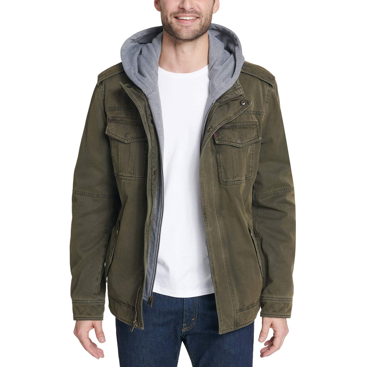 Levi's Washed Cotton Hooded Military Jacket Chaqueta, Forro de Oliva/Sarga de poliéster, XL para Hombre