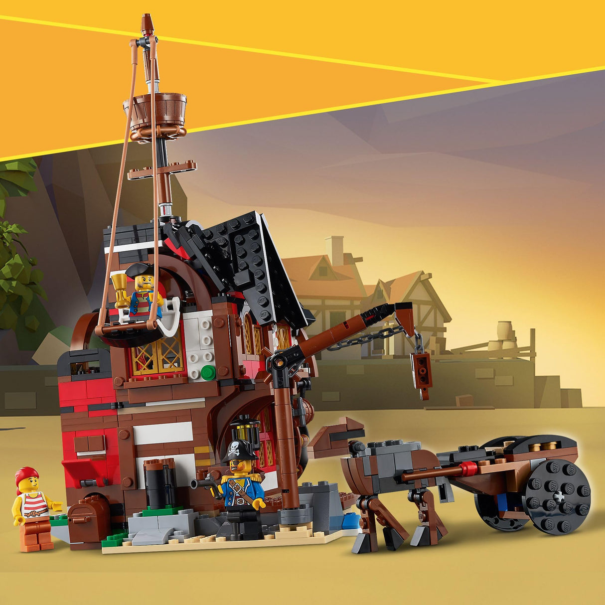 LEGO Creator 3-en-1 Barco Pirata, Isla Calavera o Taberna, Juego Creativo de Construcción con Tiburón de Juguete y Mini Figuras, Regalo para Niños y Niñas de 9 Años o Más 31109