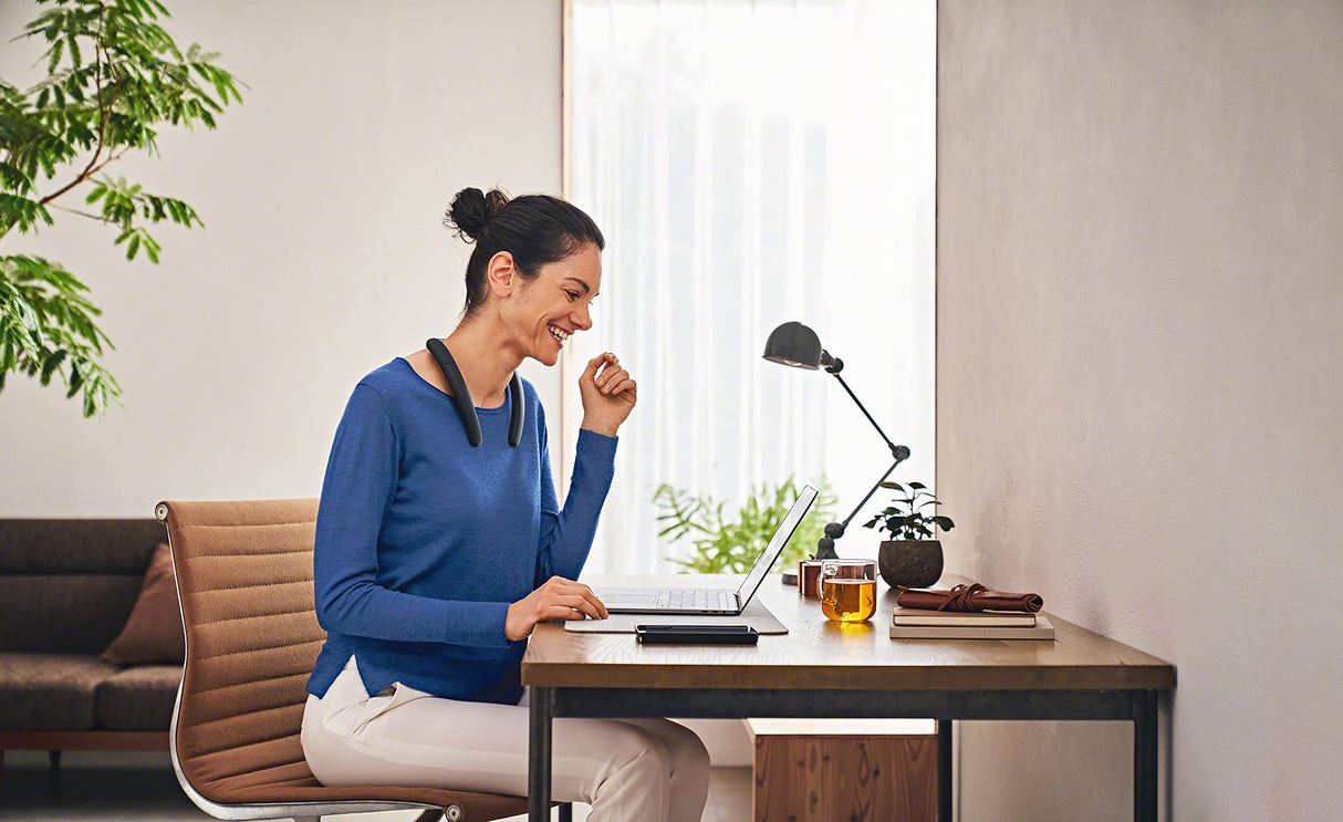 Sony SRS-NB10 - Altavoz Bluetooth inalámbrico de cuello (micrófono incorporado, ligero, función manos libres, conexión múltiple, duración de la batería de 20 h, función de carga rápida), negro