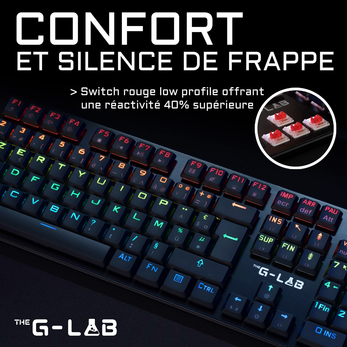 The G-Lab Clavier Gaming filaire Low PROFIL Switch Rouge - RGB - Logiciel de personnalisation - Design Slim et robuste