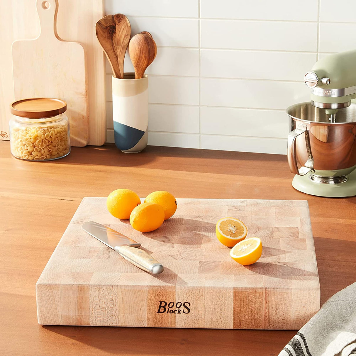 Boos Block Bloque de Cortar Extra Gruesa - Madera Cortar Cocina – Madera de Testa - Tabla Madera Cocina Grande - 38 x 38 x 7,5 cm