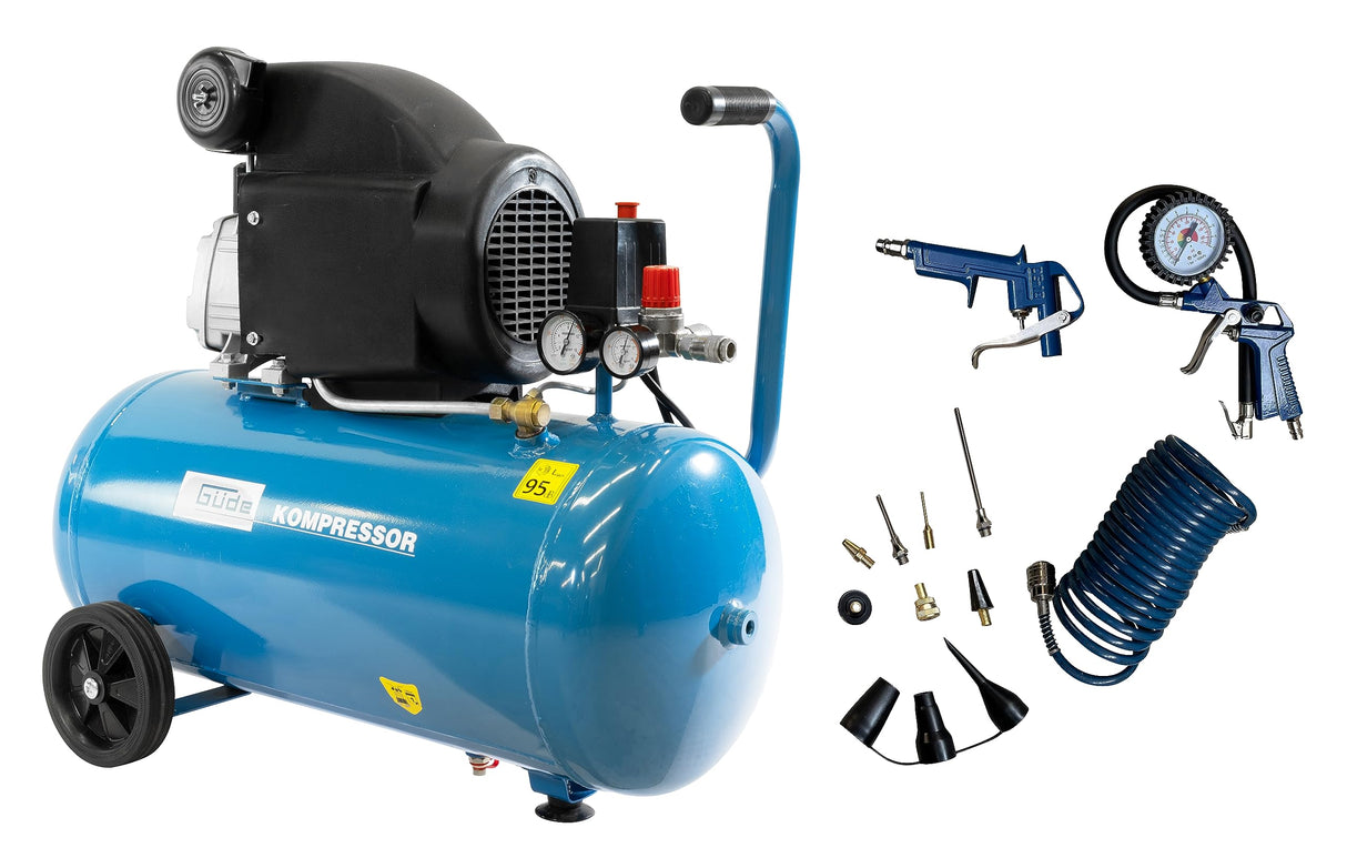 Güde Juego de compresor 301/10/50 12 piezas (lubricado con aceite, máx. 10 bar, caldera de 50 l, 1800 W, eff. Cantidad 175 l/min, regulador de presión, 2 manómetros, tapón de drenaje de agua,