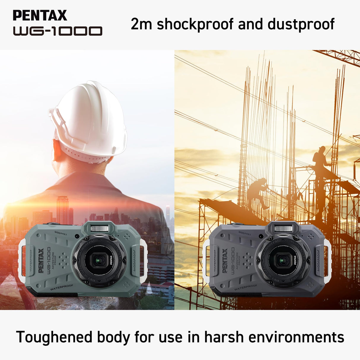 Cámara Digital compacta Resistente al Agua PENTAX WG-1000 (Gris), diseñada para fotografía Informal en Exteriores y bajo el Agua, Resistente al Agua hasta una Profundidad de 15 Metros (una Hora)