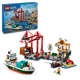 LEGO City Puerto Marítimo con Buque de Mercancías, Barco de Juguete de Construcción, Regalo para Niños y Niñas de 8 Años o Más, Grúa de Contenedores, Minifiguras, Caña de Pescar y Walkie Talkie 60422