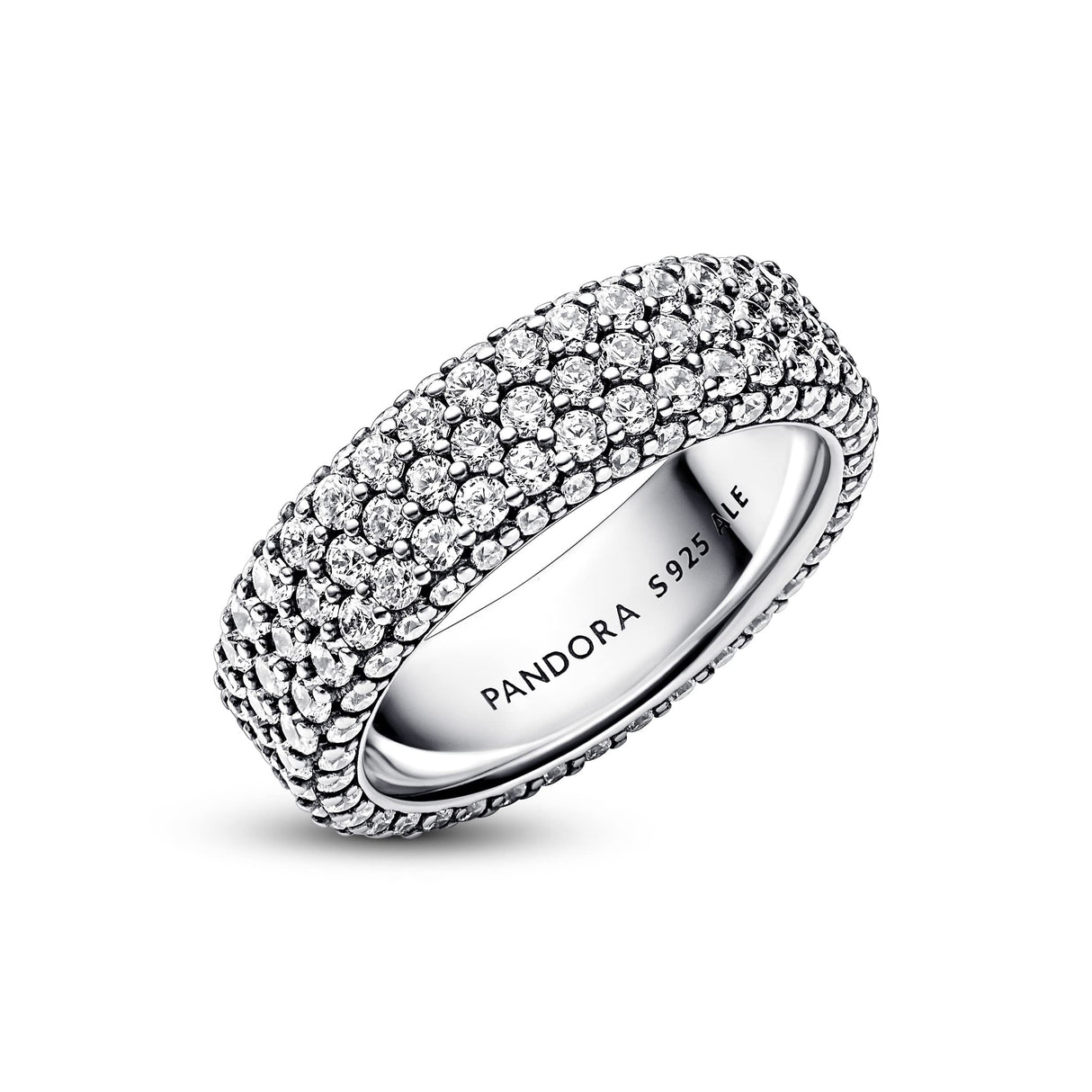 Pandora Timeless Anillo con fila simple con engaste pavé de plata de ley con circonitas cúbicas transparentes, talla 58