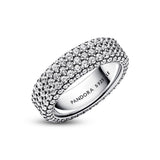 Pandora Timeless Anillo con fila simple con engaste pavé de plata de ley con circonitas cúbicas transparentes, talla 58