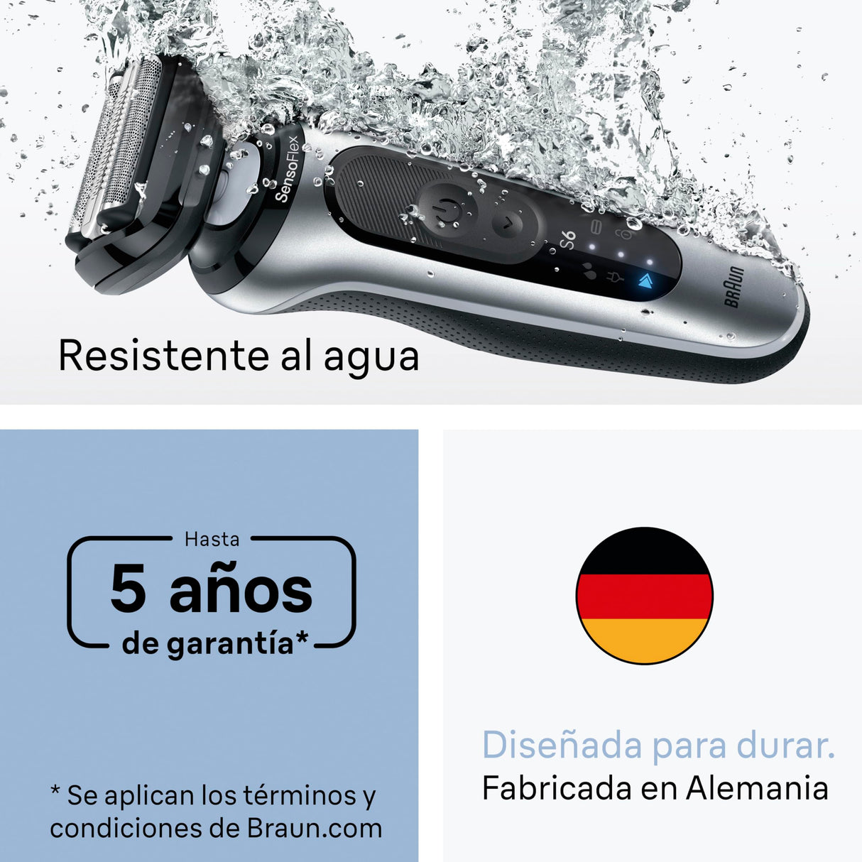 Braun Afeitadora Eléctrica Hombre Series 6, Máquina De Afeitar En Seco Y En Mojado, 2 Modos De Afeitado, 60 Min De Uso, +2 Accesorios De Rasurado, Centro De Limpieza,Estuche De Viaje, 62-S7650CC,Plata