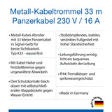 as - Schwabe enrollacables con cable de 33 m - 3 tomas con tapas de protección - Protegido frente a salpicaduras de agua IP44 - Protección contra sobrecalentamiento - Carrete Made in Germany, 10347