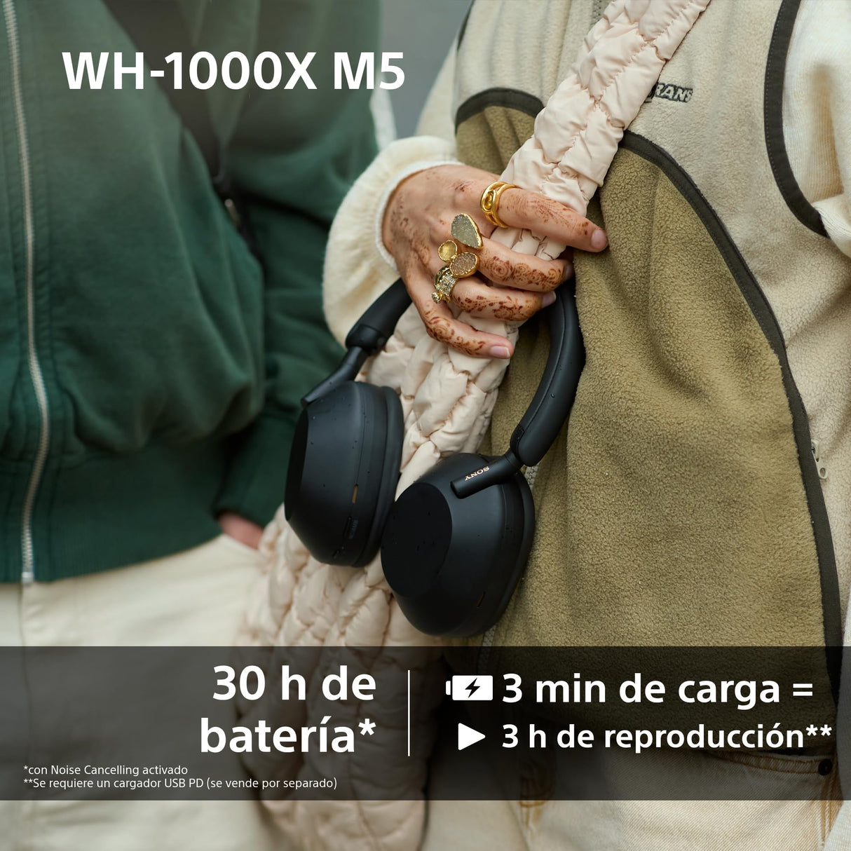 Sony WH-1000XM5 Auriculares de Diadema inalámbricos Premium con Noise Cancelling, Bluetooth, Llamadas, Hi-Res, 30 h de batería, Incluye Estuche rígido, iOS, Android - Rosa Palo
