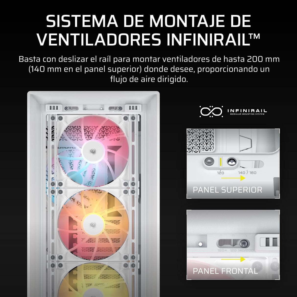 CORSAIR Frame 5000D RS ARGB Caja Modular Mid-Tower de Gran Flujo de Aire para PC – 4X Ventiladores RS Preinstalados, Sistema de Montaje de Ventiladores InfiniRail – Blanc