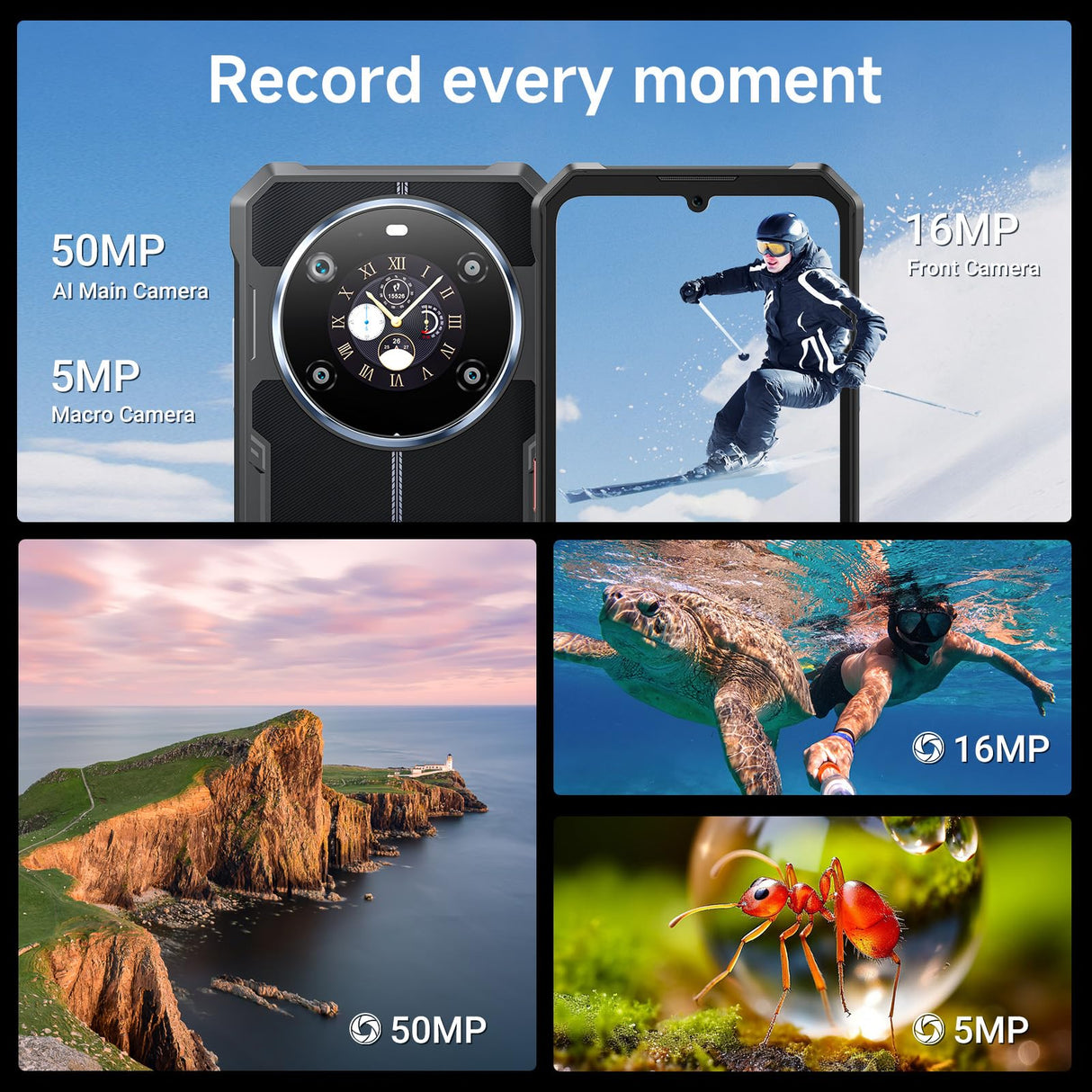 FOSSiBOT F109 5G Móvil Robusto,10600mAh, Teléfono móviles Resistente,Android 14, Pantalla Doble 6,745" FHD+, 20GB RAM + 256 GB ROM/2TB TF Card,IP68/69K, Dual 5G,NFC,OTG,GPS