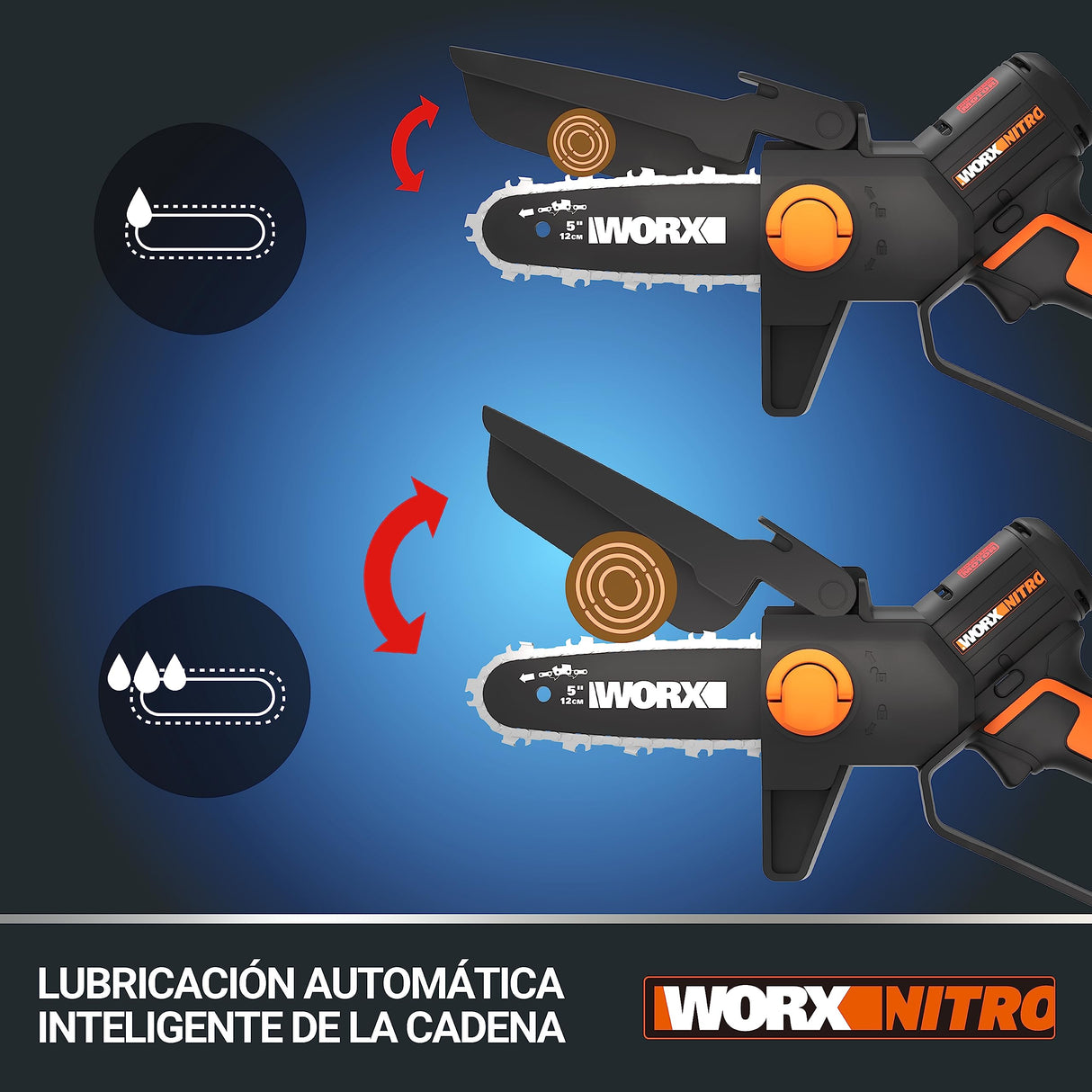 WORX | WG325E | Mini motosierra de poda | motor sin escobillas | PowerShare | Espada 12 cm