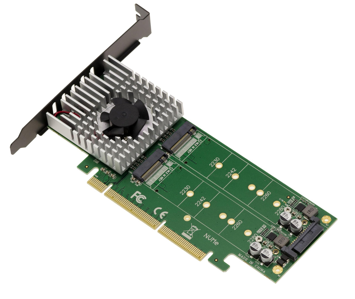KALEA-INFORMATIQUE Tarjeta controladora PCIe 3.0 16x de Doble Cara para 4 SSD M.2 NVMe M Key (M2 NGFF) con ventilación Forzada. CHIPSET ASM2824.