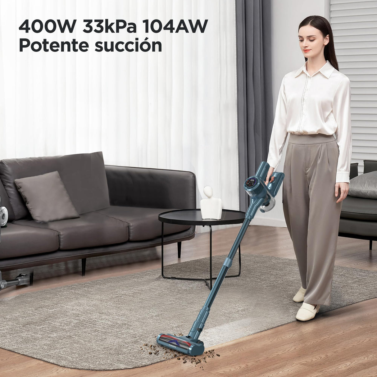 HAIMEEC Aspiradora Sin Cable 6 en 1, Motor de 120,000 RPM, MAX 50Min Filtro HEPA 5 Aspiradora con Pantalla Táctil, Cepillo Antienredos, Modo Antiacaros Aspirador de Mano, Adecuada para Pisos/Pelo