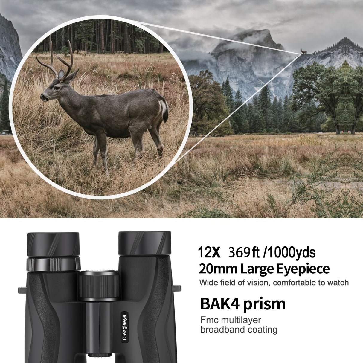 C-eagleeye Prismáticos HD para adultos y niños (12 x 32), IPx7, profesionales, resistentes al agua y a la niebla, ligeros, compactos y pequeños, para caza, senderismo, observación de aves, conciertos,