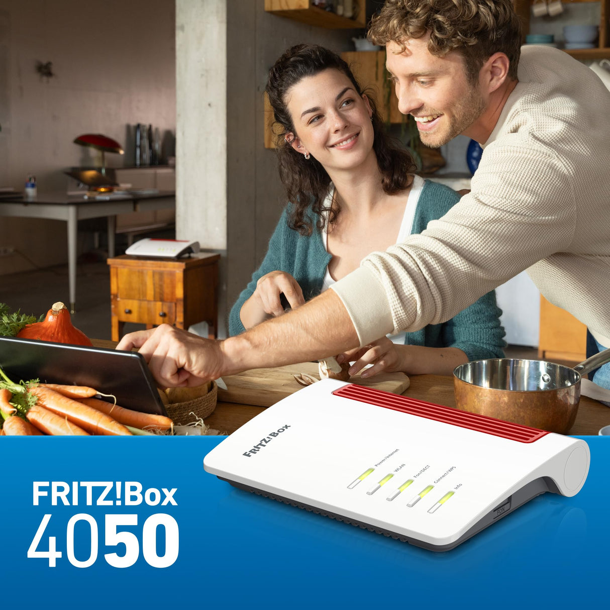 FRITZ!Box 4050 International - Router, WiFi 6, Banda Dual (2400 Mbps 5GHz y 600 Mbps 2,4 GHz), Mesh, WAN GB, 3 x LAN Gigabit, 1 x USB 3.0, Base DECT, Servidor Multimedia, Interfaz en Español