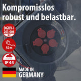 Brennenstuhl Professional KA 5110 5 IP44 carrete para instalación de construcción, cable BQ de 50 m en rojo, 5 enchufes de seguridad, uso en obra y exterior permanente, fabricado en Alemania