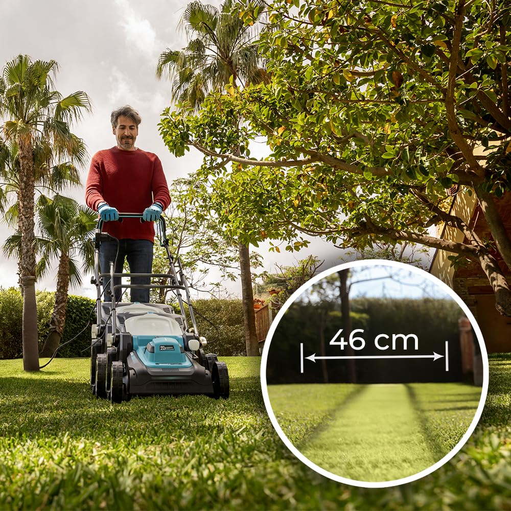 Cecotec Cortacésped de Cable Terrenator 460 Flex Z Auto. 2000W, Ancho de Corte 46cm, Propulsión Automática, Cambio Altura Sistema Z-Tech, 4in1 con Mulching, Ruedas Traseras XL, Tecnología BeltDrive