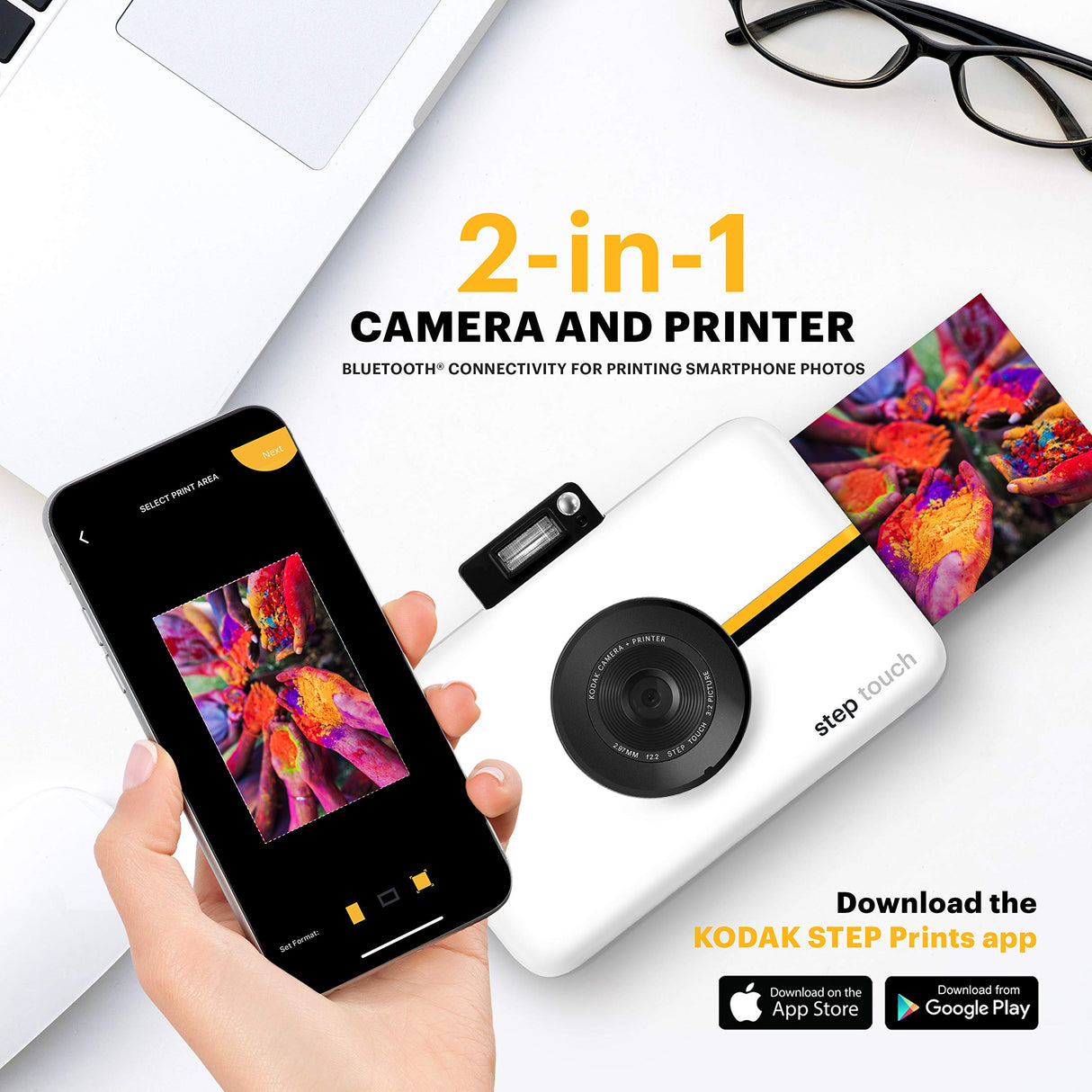 KODAK Step Touch - Cámara Digital de 13 MP e Impresora instantánea con Pantalla de 3.5" (vídeo de Alta definición), Color Blanco