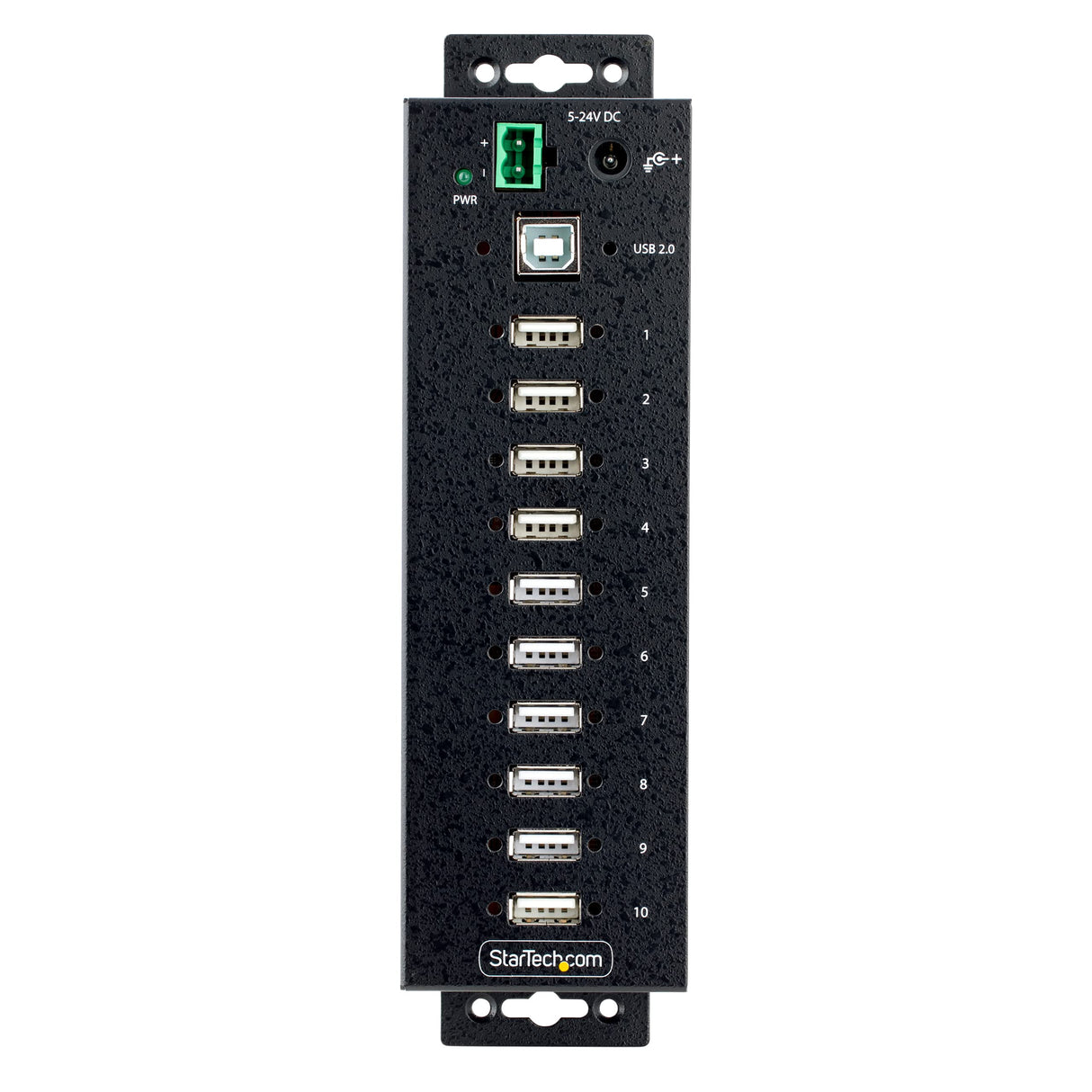 StarTech.com Hub Concentrador USB 2.0 de 10 Puertos - Hub USB Resistente con Protección de ESD de Nivel 4 - de Escritorio, Pared, DIN - con Puertos Bloqueables - Ladrón USB (USB210AIND-USB-A-HUB)