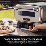 Ninja Artisan Horno air fry y pizza de exterior, 4 funciones: Pizza, Freír con aire, Hornear, Fermentar, 5 ajustes de pizza, Piedra de 30 cm, Pala, Bandeja, Cesta para freír con aire, Gris MO201EU
