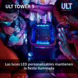 Sony ULT Tower 9, Ultimate Bluetooth Party Speaker, 25 H de batería y alimentación de Red, 2 Modos ULT Power Sound, X-Balanced Speaker, 360 Luces y Sonido, entradas de Karaoke, Negro