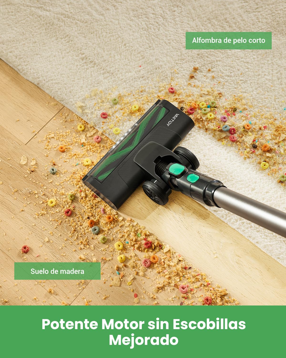 Vactidy Aspiradora sin Cable V9, Aspiradora Escoba sin Cable 30K Pa Potente Succión, Autonomía de 45 Mins, 4-en-1 Aspirador de Mano para Mascota, Suelo