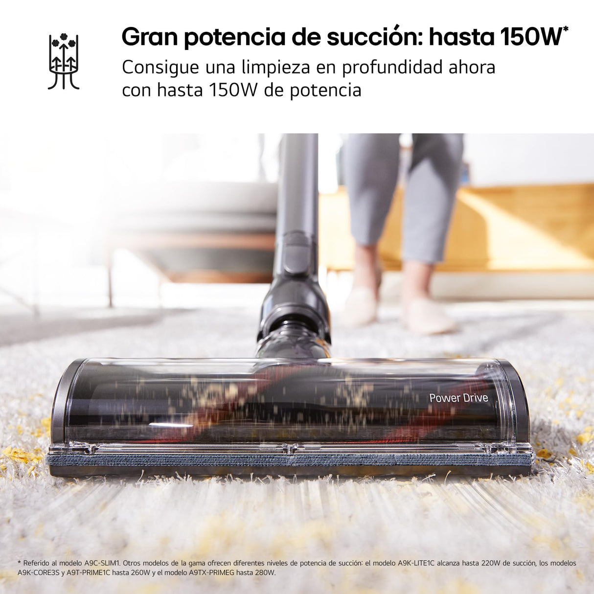 LG A9C-SLIM1C - Aspirador Escoba CordZero, Aspiradora con Sistema de Compresión de Polvo, Ciclónico, 150W Succión, Boquilla Varias Superficies, Base de Parking, 1.9 Kg, Blanco