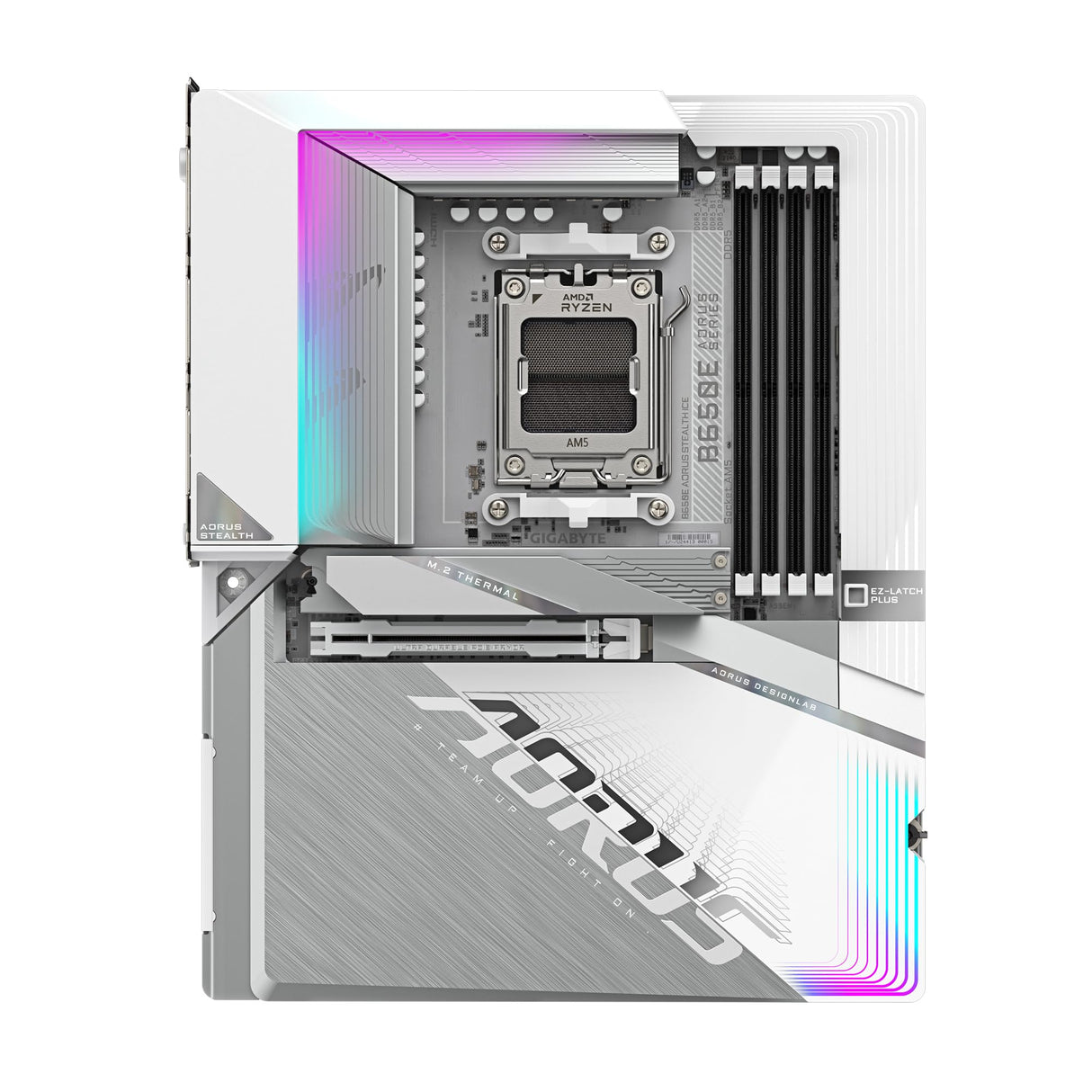GIGABYTE B650E AORUS Stealth Ice Placa Base - AMD Ryzen Serie 9000, VRM de 12+2+2 Fases, hasta 8000 MHz DDR5 (OC), 1xPCIe 5.0 + 2xPCIe 4.0 M.2, LAN 2,5 GbE, WiFi 7, USB 3.2 Gen 2x2