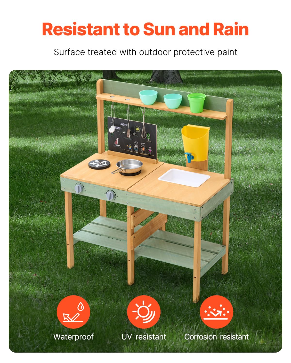 VEVOR Cocina de Barro para Niños 391 x 762 x 914 mm Juego de Cocina de Madera Cocina de Juguete para Niños Cocinita Infantil de Madera para Exteriores Cocina de Juego de Simulación con Accesorios