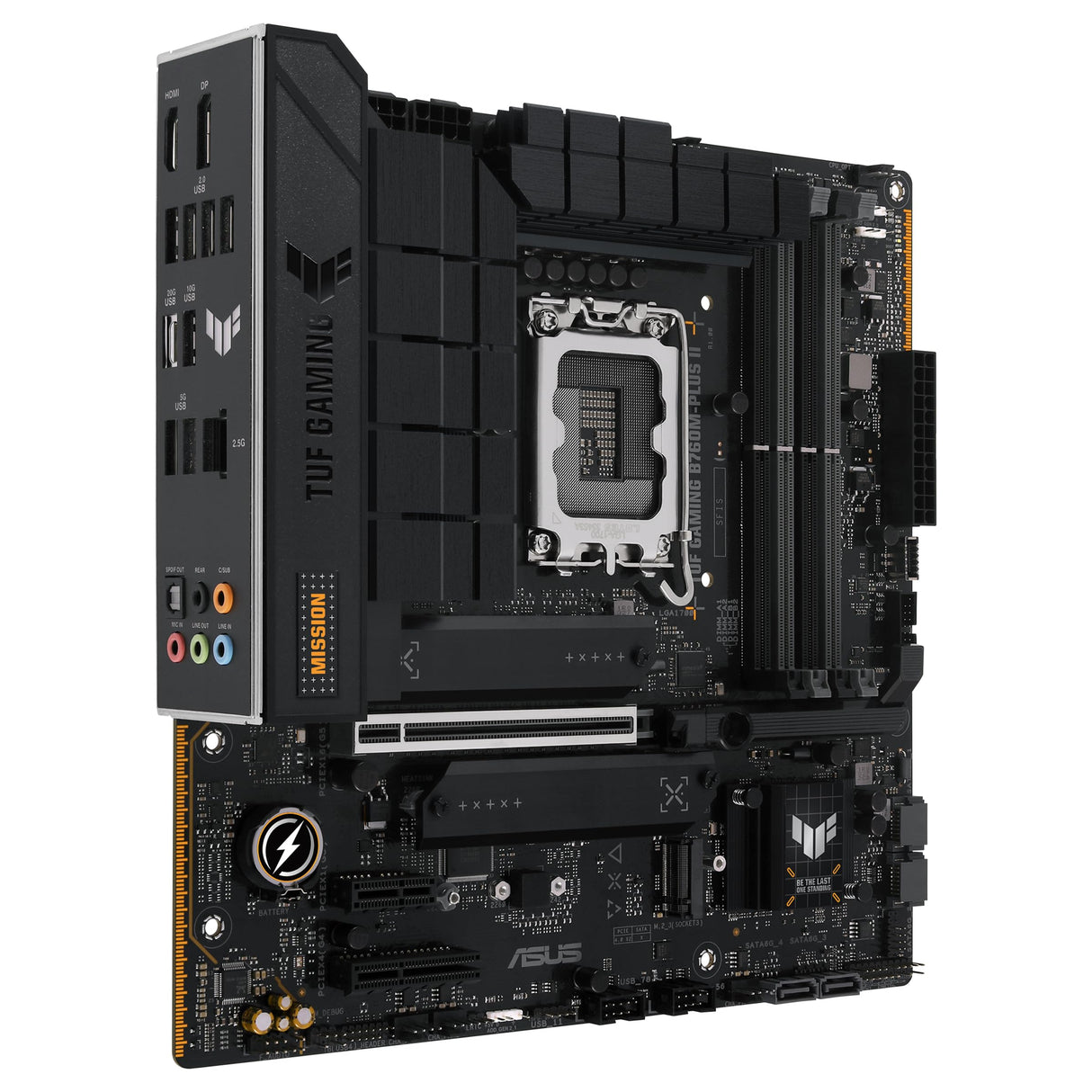 ASUS TUF Gaming B760M-PLUS II - Placa Base Intel B760 LGA 1700 mATX (PCIe 5.0, M.2 4.0, DDR5, 2.5Gb Ethernet, DP, HDMI, SATA 6 Gbps, USB Tipo-C, Thunderbolt (USB4), Aura Sync)