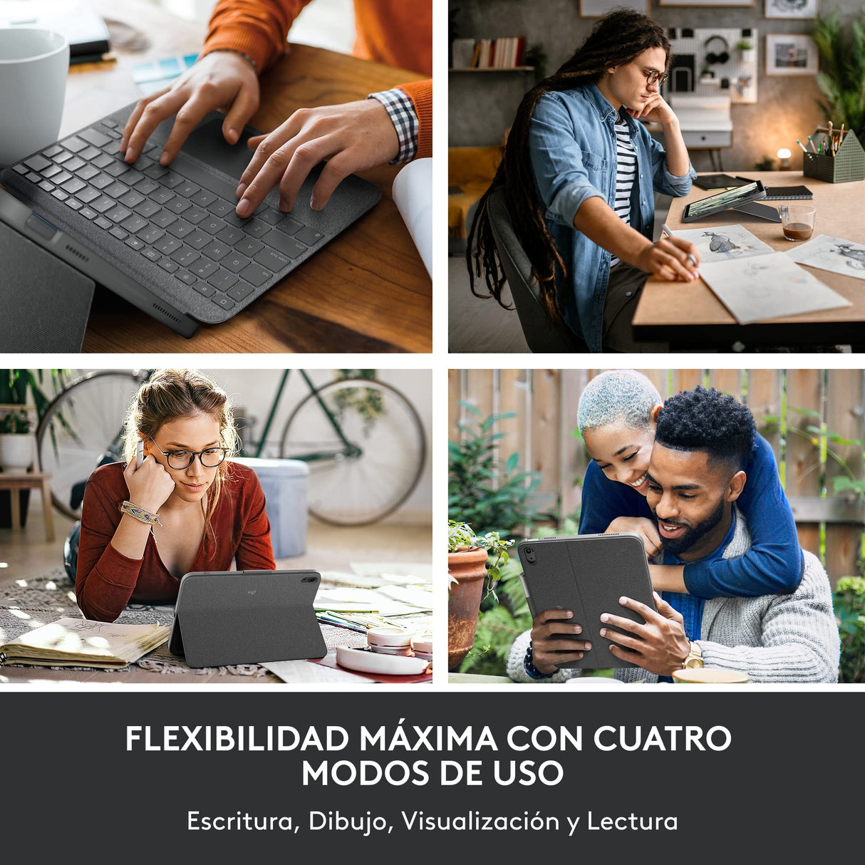 Logitech Combo Touch, funda con teclado extraíble para iPad (10.a generación) y A16)gran trackpad de precisión, teclado retroiluminado de tamaño normal y tecnología Smart Connector,QWERTY ESP - Gris
