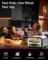ZACHVO Elektrischer Pizzaofen - bis 450℃, 5 voreingestellte Pizzaarten, 1-60 Min Timer, Touchscreen & Drehregler, Edelstahlgehäuse, für 32cm Pizza, inkl. Pizzastein, Pizzaschieber, Rezeptbuch, Schwarz