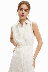 Desigual Woman Woven Dress Sleeveless Vestido, Blanco, L Mujeres