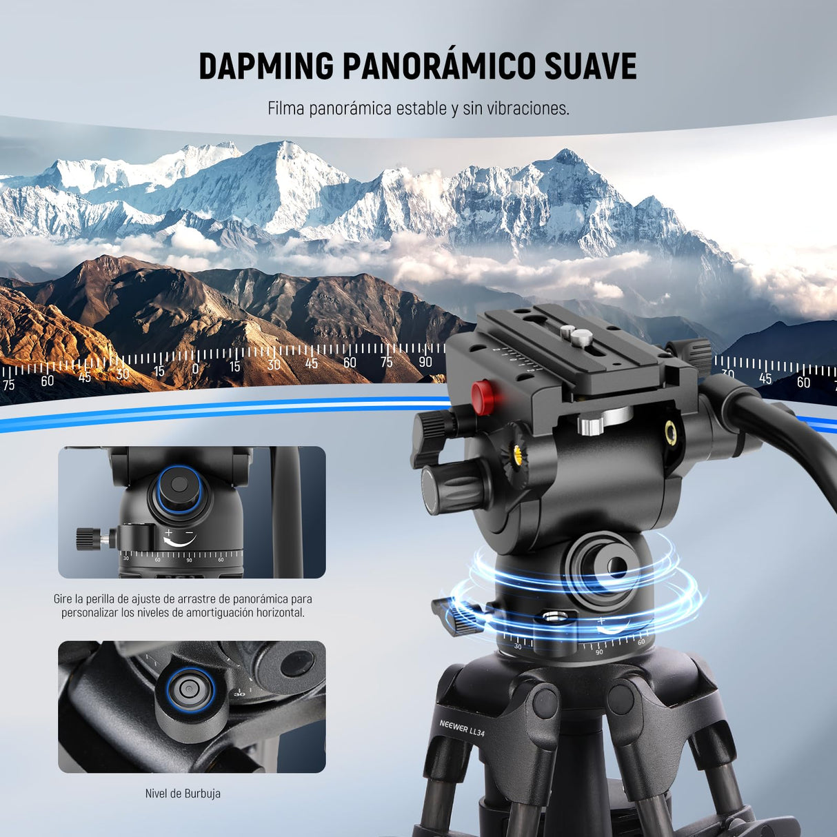 NEEWER LL34 - Trípode de vídeo para cámara de 78 pulgadas, cierre rápido con cabezal de líquido amortiguador, robusto trípode de fibra de carbono con placa QR de modo dual compatible con DJI