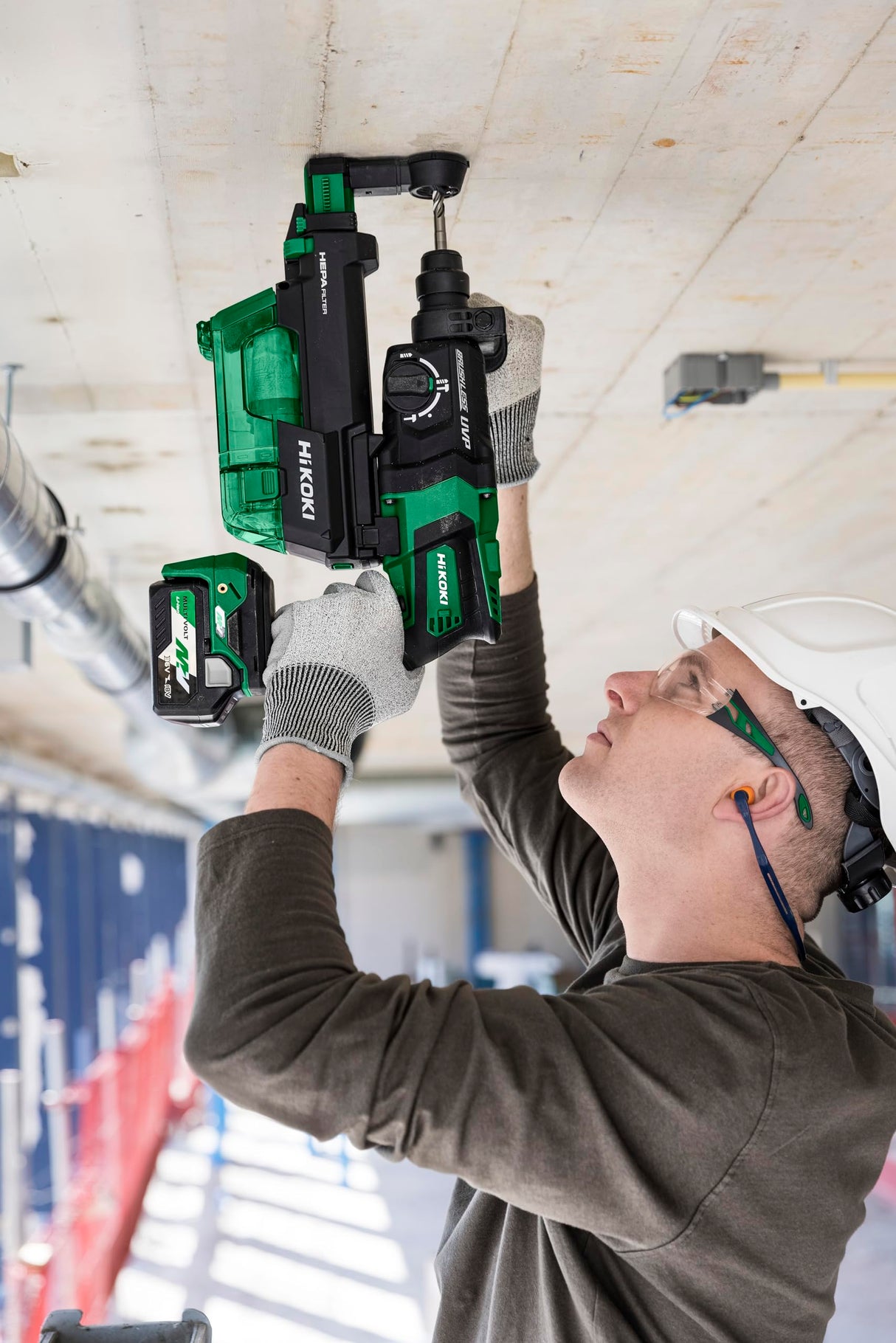 HIKOKI DH36DPEWEZ Batería Bohr y Cincel DH36DPE (HSC IV) + extracción de polvo (SDS-plus) (2,5 Ah) 36 V, color verde
