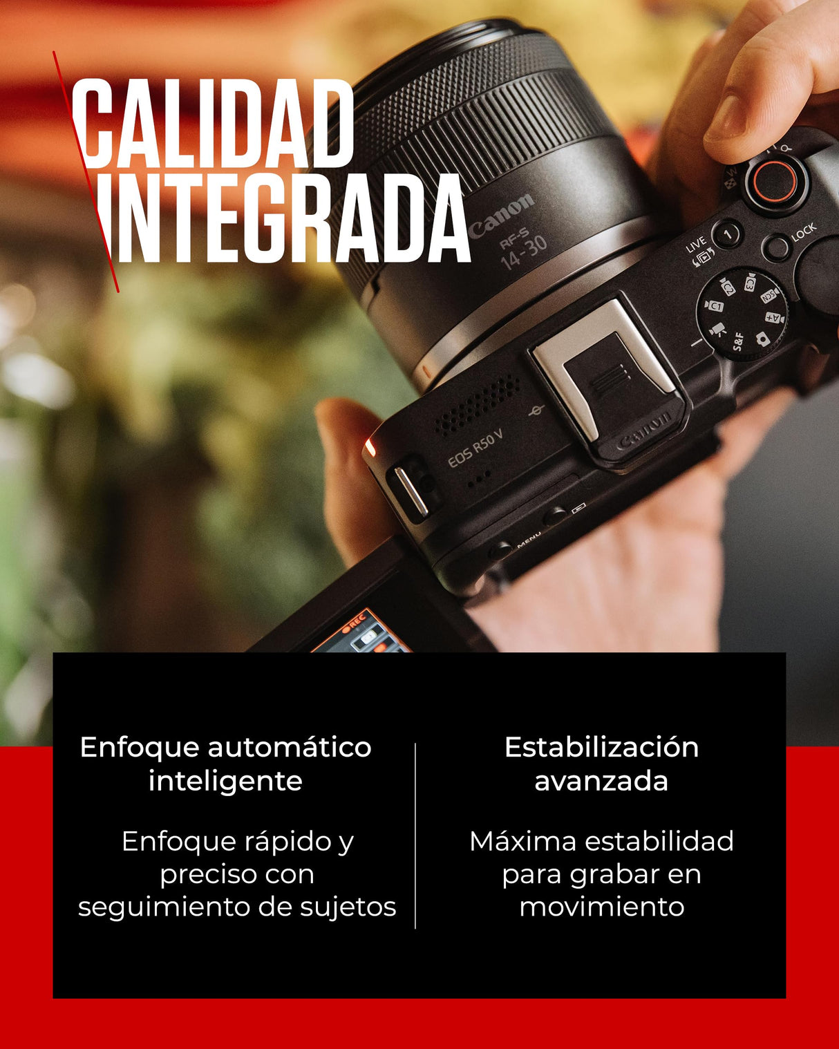 Canon EOS R50 V + RF-S 14-30mm F4-6.3 IS STM PZ - Cámara para Vlogging Compatible con Objetivos Canon RF | Ideal Vlogs y Viajes | Conexión Bluetooth