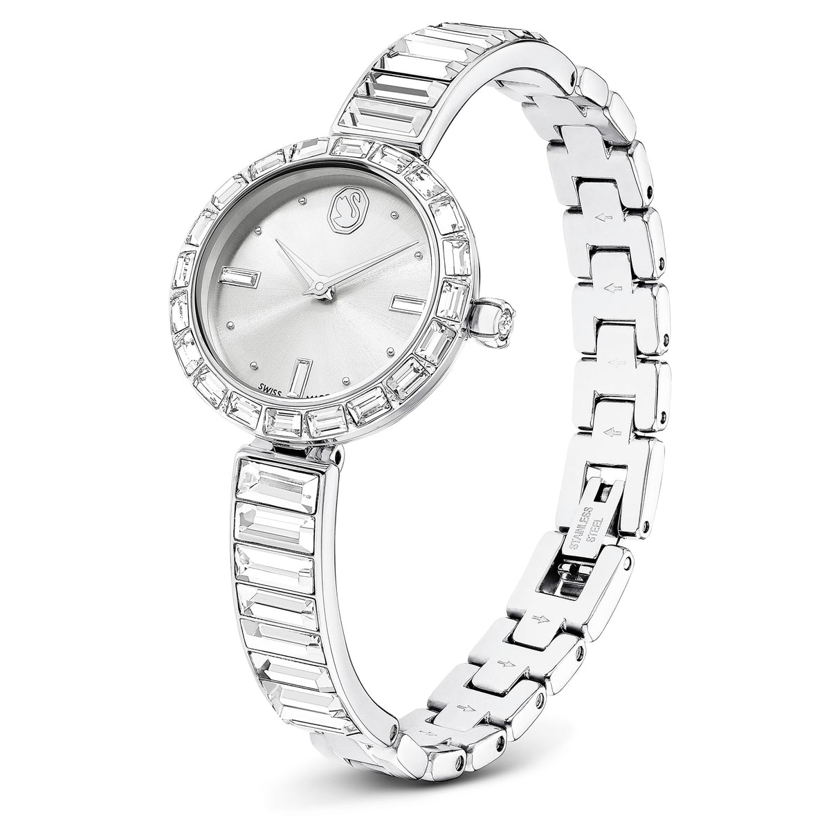 Swarovski Reloj Matrix Bangle, Fabricado en Suiza, Pulsera de Cristal, Blanco, Acero Inoxidable