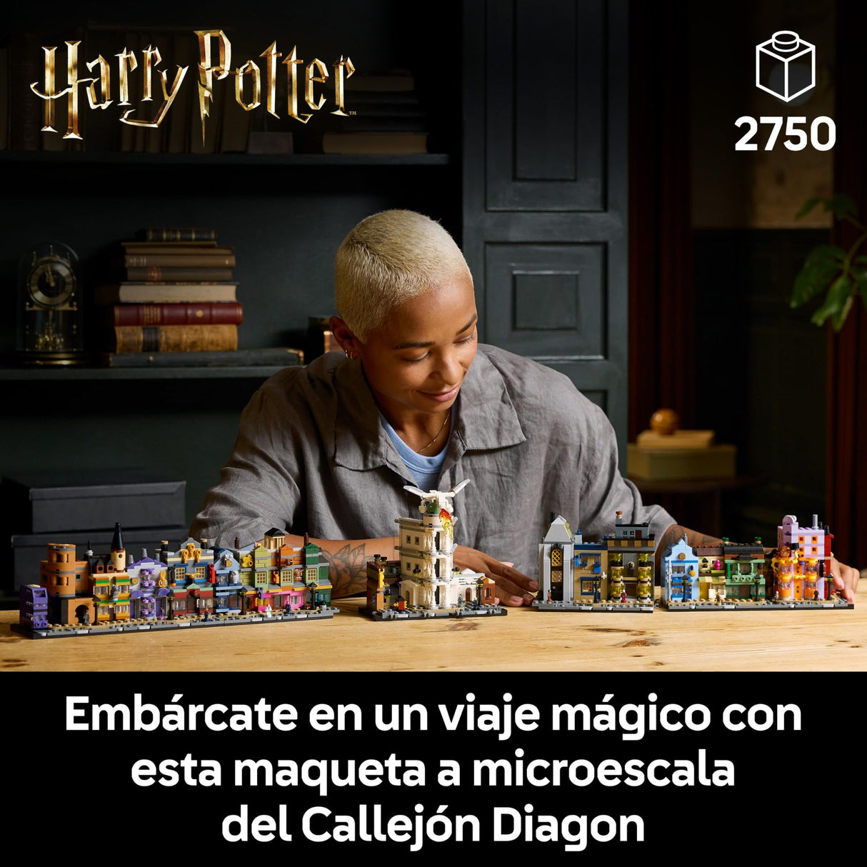 LEGO Harry Potter Tiendas Mágicas del Callejón Diagon Maqueta para Adultos y 12 Micro Figuras de Colección, Autobús Noctámbulo, Regalo para Mujeres y Hombres, Decoración Dormitorio, Set de Magia 76444