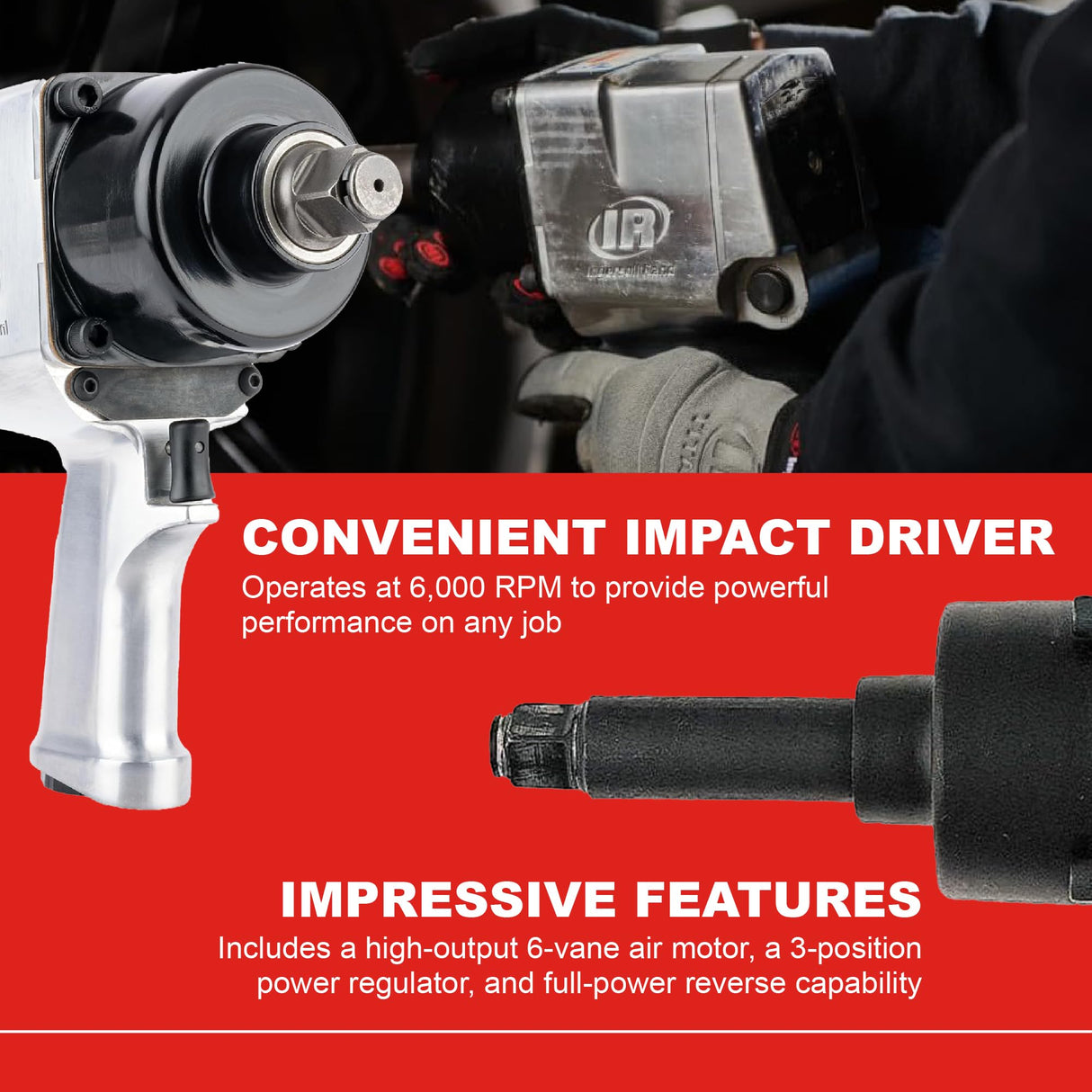 Ingersoll-Rand 3/4" Llave de Impacto Neumática 261-3 - Llave de Impacto con Yunque Extendido de 3", Herramientas Profesionales
