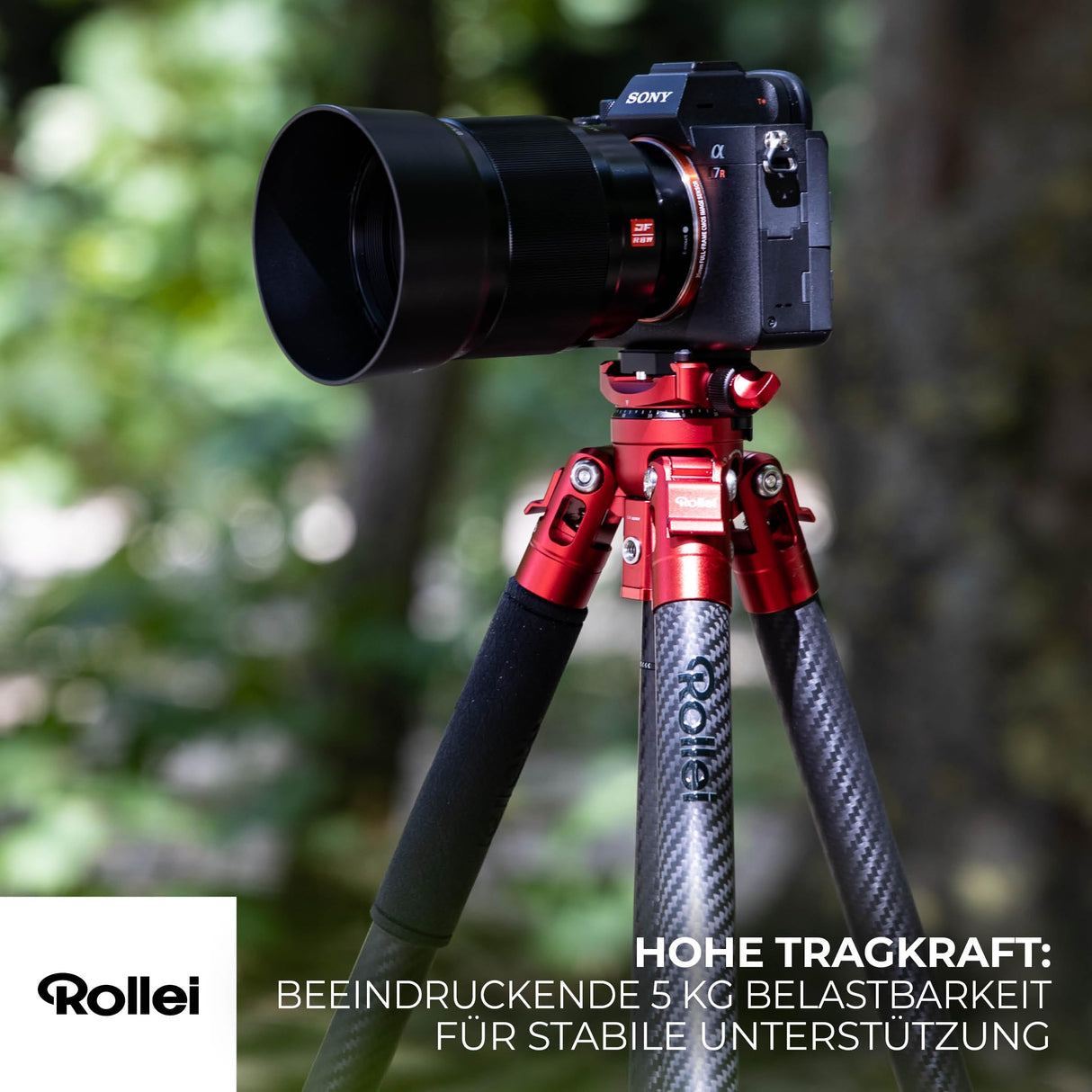 Rollei Easy Traveler - Trípode de Carbono (Capacidad de Carga de 5 kg, Altura de 160 cm, Ultraligero, Compacto, función de Bloqueo)
