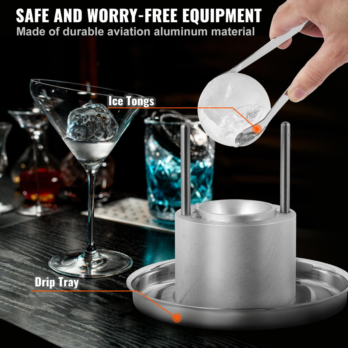 VEVOR Kit de Prensa de Bolas de Hielo Prensa de Hielo de Aleación de Aviación con Molde para Bloques de Hielo Fabricador de Bolas de Hielo Redondas de 60 mm, para Whisky, Cócteles en Fiestas