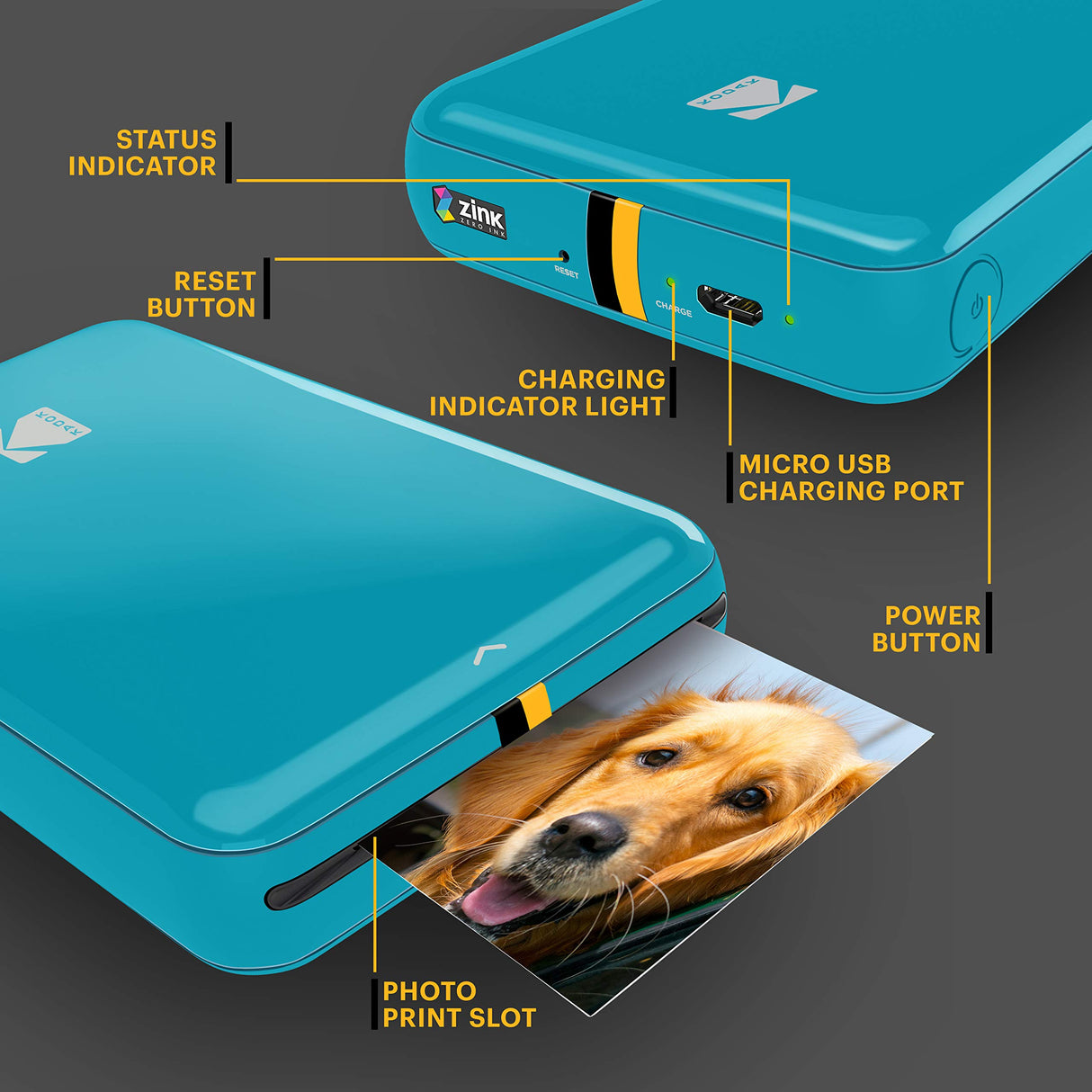 KODAK Step Impresora de fotos instantánea para smartphone - Mini portátil inalámbrica en color - Fotos adhesivas Zink 2x3” - Bluetooth compatible con iOS y Android - App de edición divertida - Azul