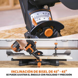 Evolution Power Tools R255SMS-DB ingletadora, Sierra ingletadora deslizante multimaterial de 255 mm, con doble bisel y paquete plus, hasta 300 mm x 90 mm, 5° a izquierda y derecha, inglete de 50°