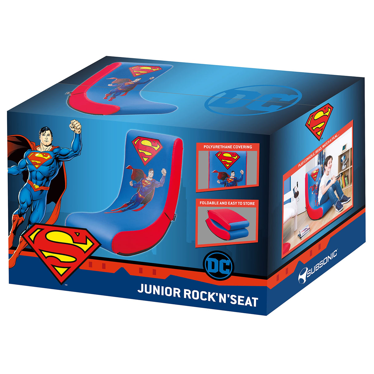 Subsonic - Superman - Silla De Juego Gaming Rock'n'Seat Junior - Asiento Gamer para Habitación De Niños Y Adolescentes con Licencia Oficial (Playstation 5)