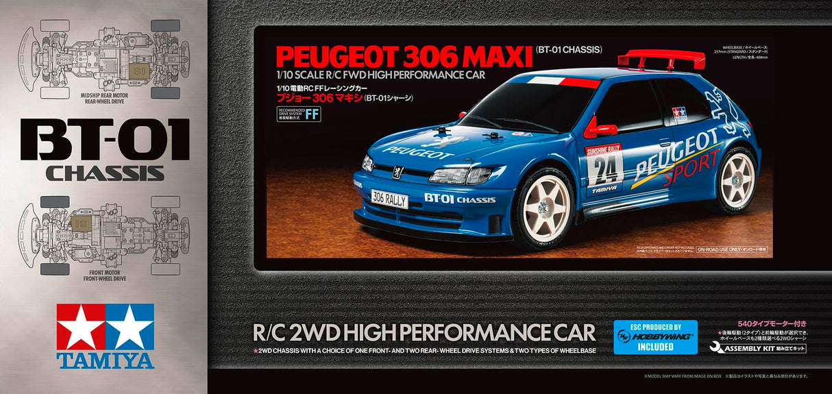 Tamiya 58746 1:10 RC Peugeot 306 Maxi BT-01 - Coche radiocontrol, vehículo, modelismo, Montaje, Hobby, Kit RC, sin Pintar
