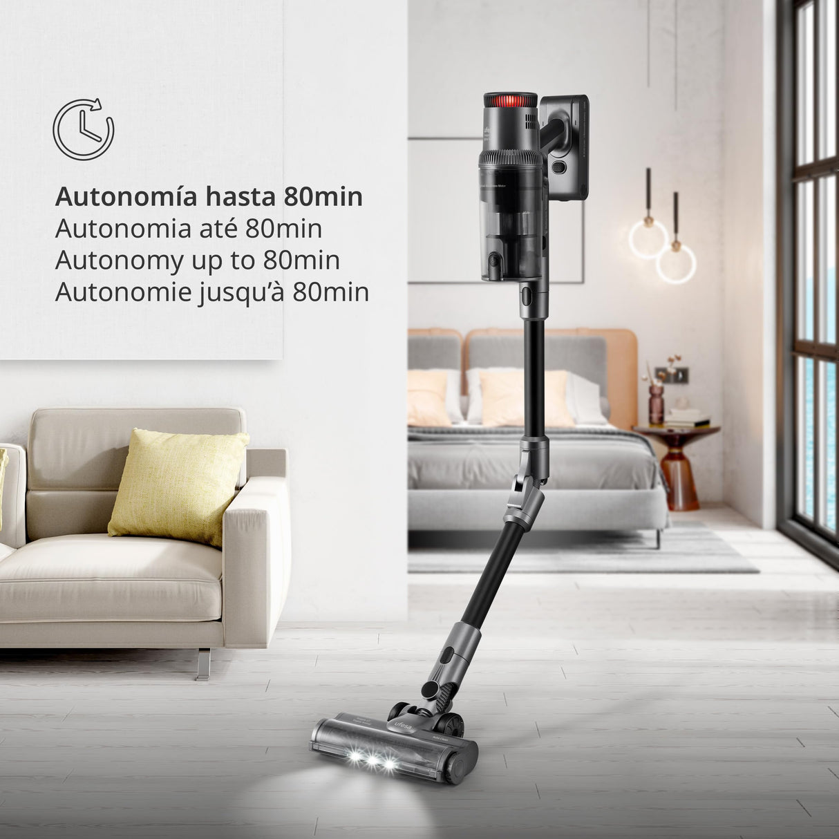 Ufesa Z7 Digital Animal Aspirador Escoba Flex sin Cable, 29.6V, 500W, Pantalla Táctil , 80 min, 26KPa, Cepillo Multisuperficie con Luz, 4 Modos, Accesorios Mascotas/Suelo/Coche/Alfombra/Animal