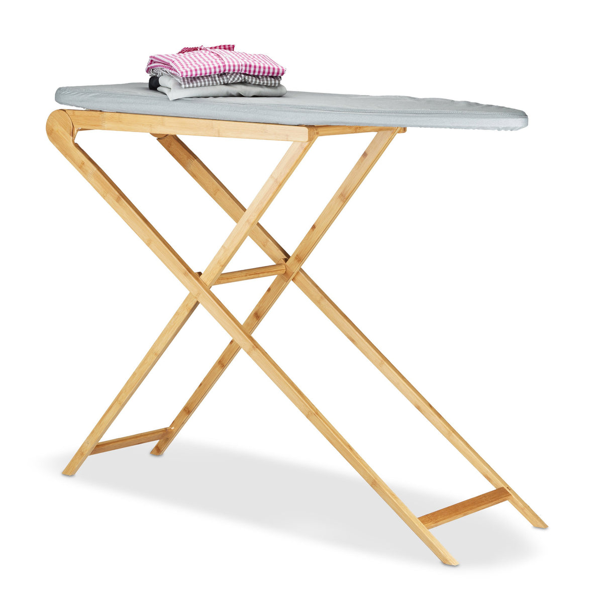 Relaxdays Tabla de Planchar Plegable Grande, Bambú, Gris, 39x124x95 cm