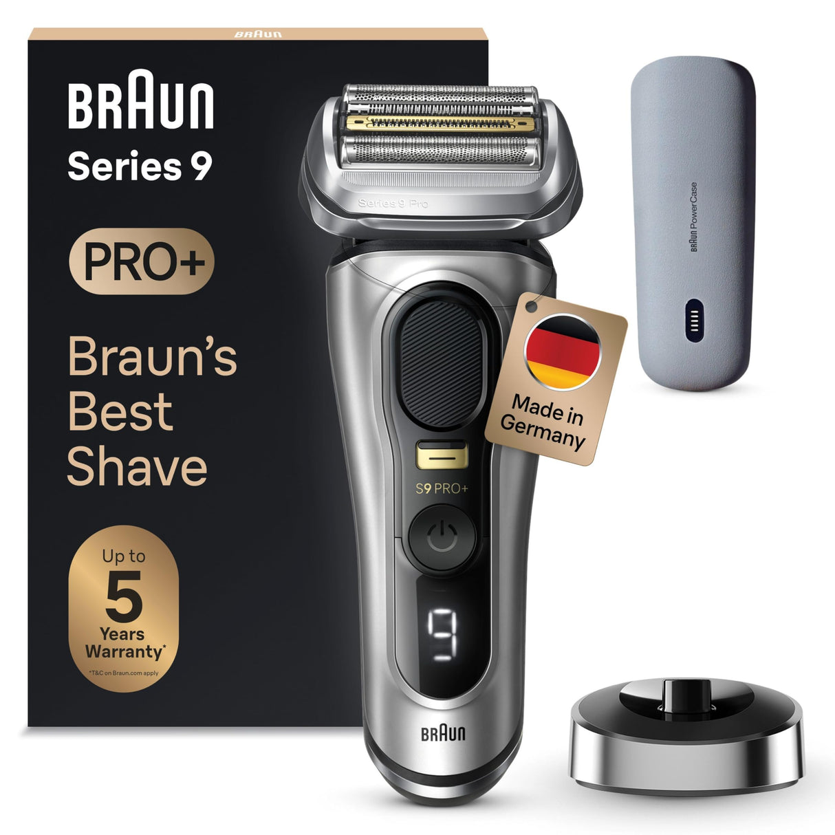 Braun Series 9 Pro+ Afeitadora Eléctrica Hombre, Máquina de Afeitar Barba, PowerCase, En Seco Y En Mojado, 9527s, Plata